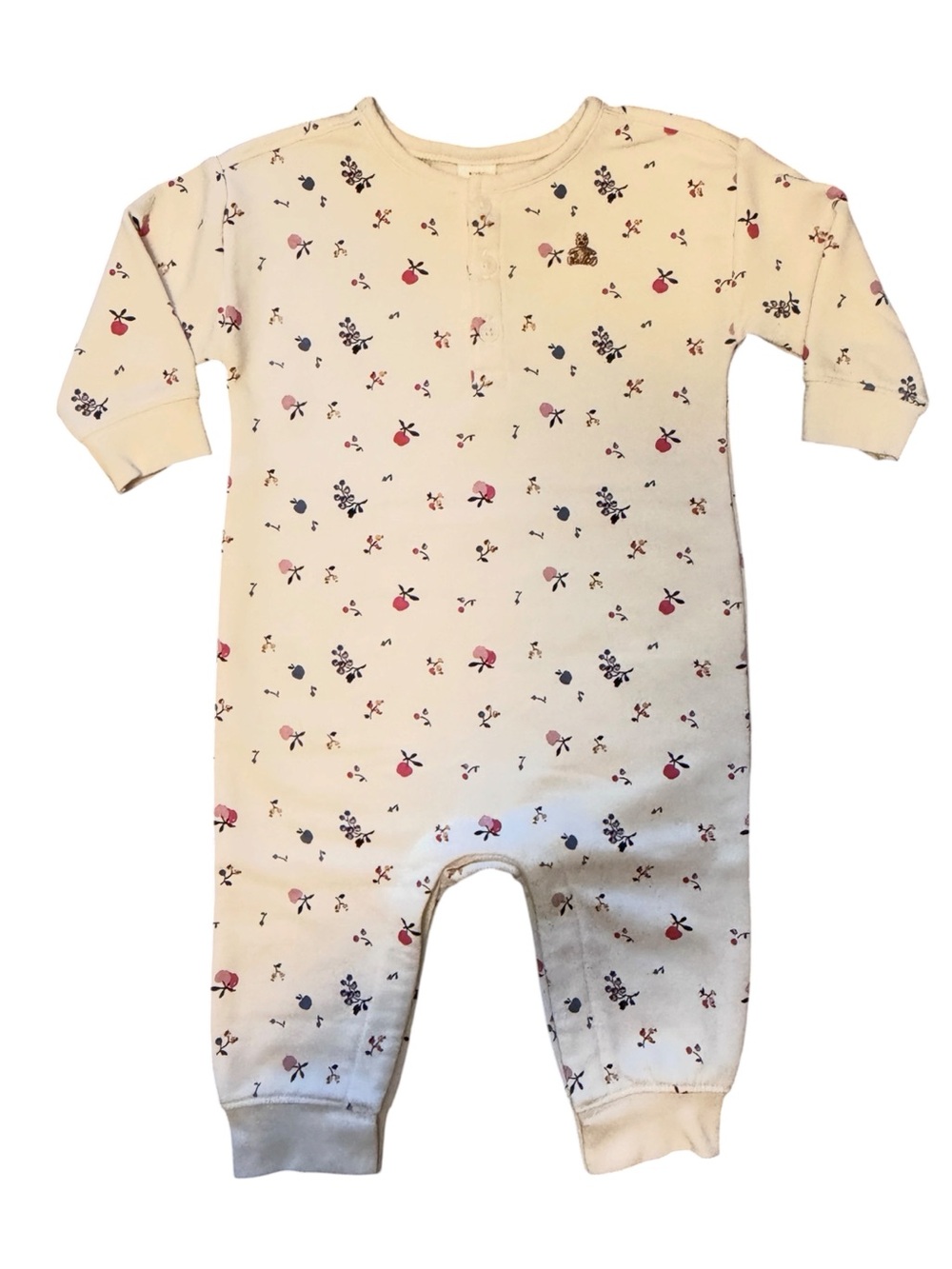GAP Cream Floral Print Long-Sleeve Baby Footie 3-6M